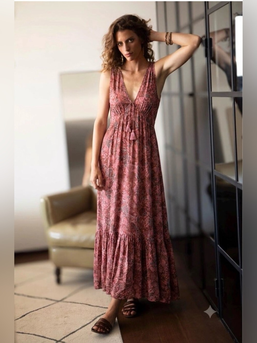 NWT Faherty Eden Floral Print Ruffle Hem Sleeveless Maxi Dress XL